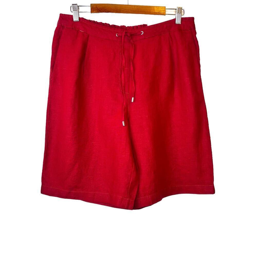 CHICO'S 100% Linen Shorts Tie-Front in Garnet Women's Size 2 = U.S. size 12